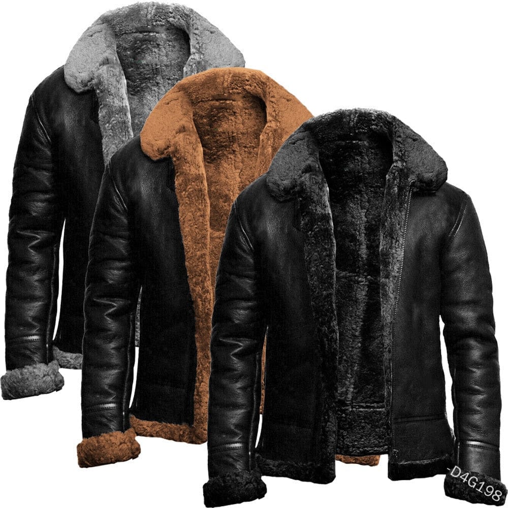 Autumn And Winter Men&#39;s Artificial Fur Integrated Long Sleeve Jacket Coat