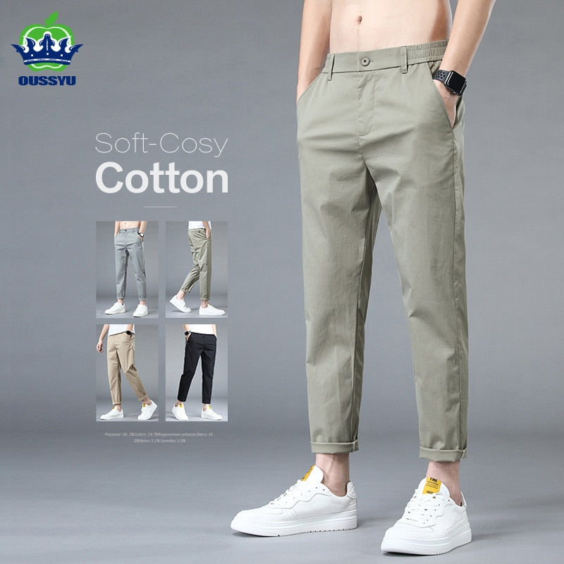 Summer Ankle-Length Casual Pants Men Thin Classic Style Fashion Slim Straight Cotton Brand Clothing Solid Color Trousers Male