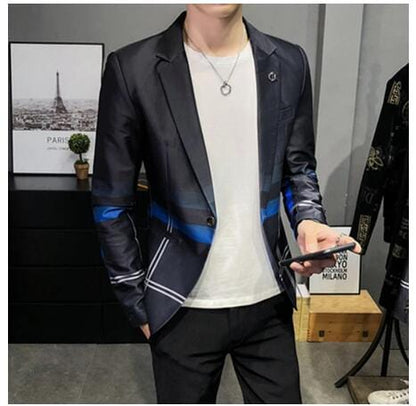 Spring New Men's Plaid Blazer Fashion Casual Men's Slim Suit Jacket Banquet Wedding Party Club Dress Branded Mens Clothing