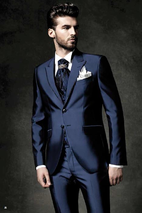 Fashion Casual Custom Made Groom Tuxedo Navy Blue Peak Lapel Wedding/Prom Best Man Suits Bridegroom (Jacket+Pants+Vest)