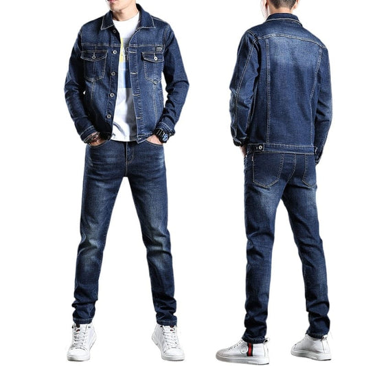 Spring denim jacket men 2021 new suit jacket jacket pants two pieces of men&#39;s spring and autumn models