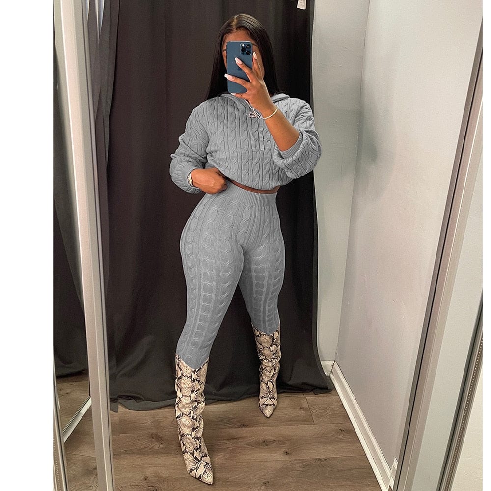 Tricoturi Set două piese Pulovere tricotate de iarnă pentru femei Pulovere Crop Top 2022 Haine elegante de lux Topuri tricotate Set 2 piese