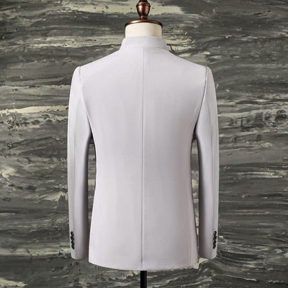 2 Pcs Set Stand Collar Blazers Jacket Pants /  Fashion New Men's Casual Boutique Business Solid Color Suit Coat Trousers