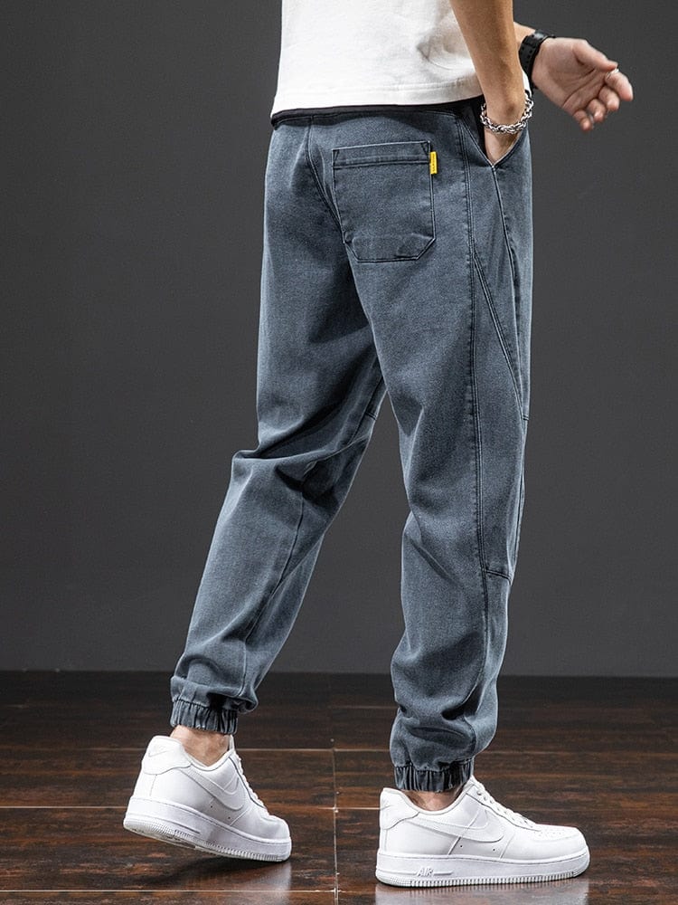 Primăvară vară Blugi largi casual din bumbac solid Pantaloni de jogging din denim pentru bărbați Pantaloni harem Pantaloni blugi Mărime mare 6XL 7XL 8XL