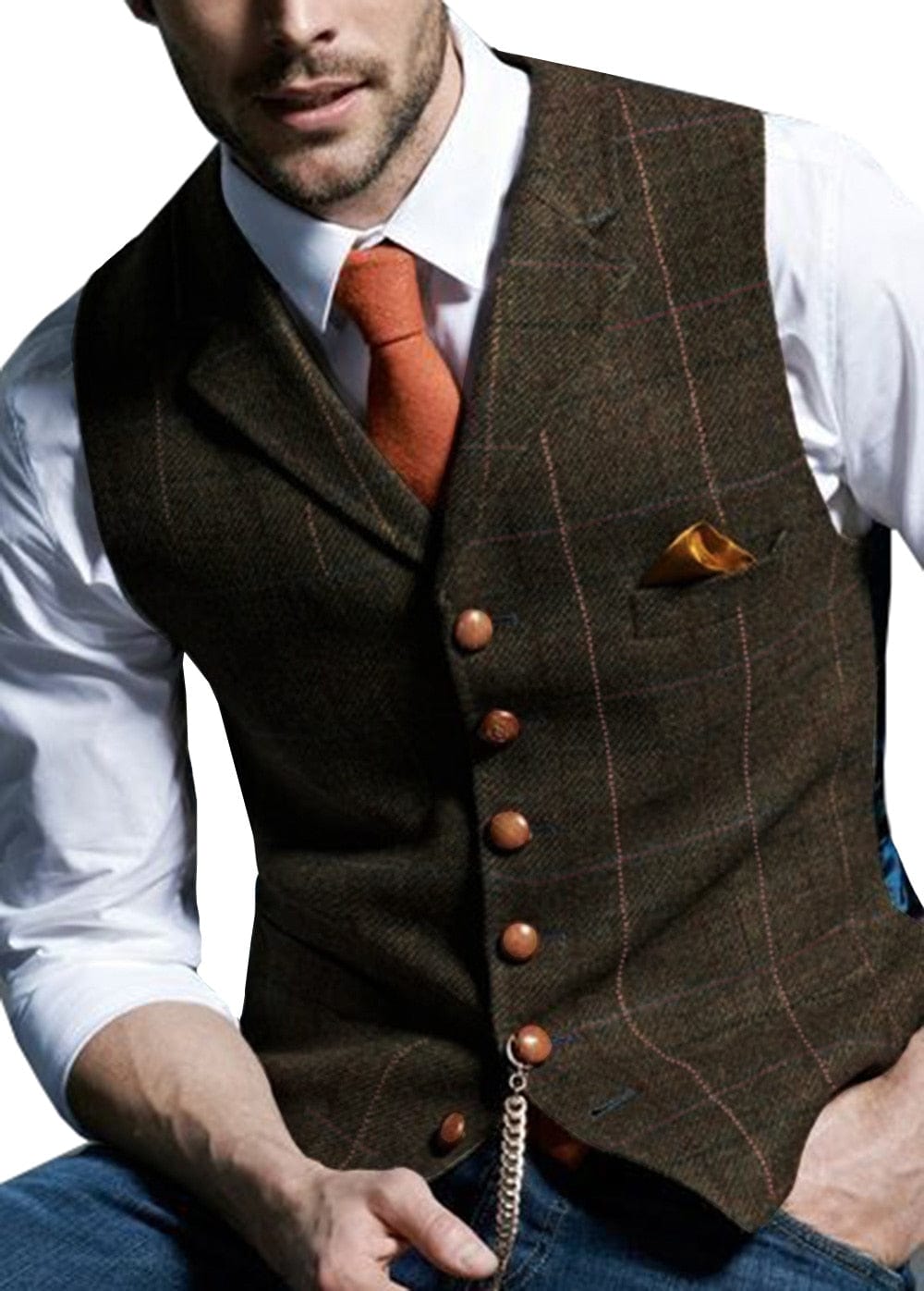 Men&#39;s Vests Tweed Suit Business Clothing for Men Striped Waistcoat  Punk Vest Groomman Wedding Brwon Black Grey Jacket