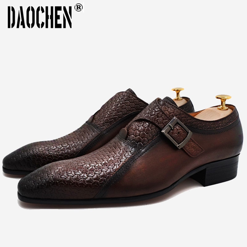 Mocasini de lux pentru bărbați pantofi cu imprimeuri de modă din piele naturală cu cureaua călugăr rochie pentru bărbați pantofi casual negru maro pantofi pentru bărbați de birou pentru nuntă