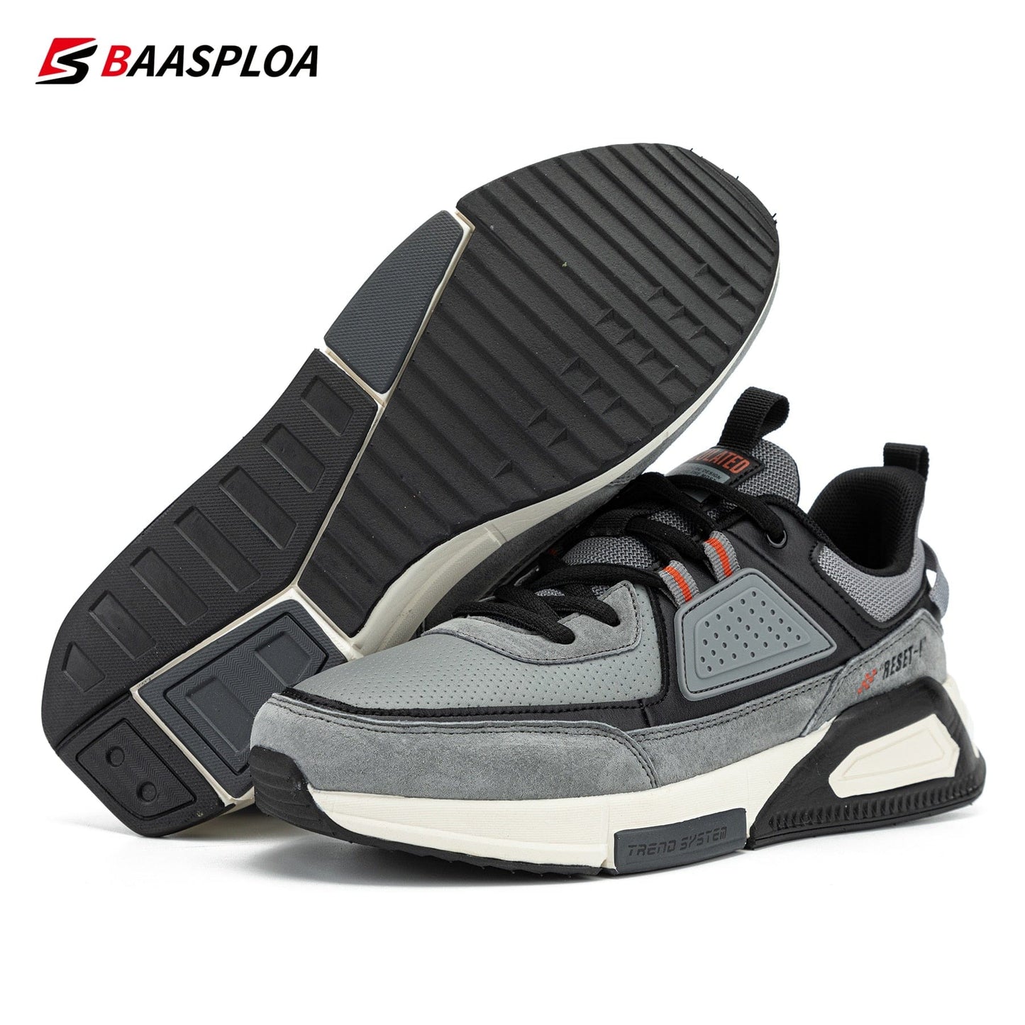 Baasploa Men Casual Waterproof Running Shoes Fashion Leather Skateboard Shoes Non-slip Wear-resistant Male Sport Shoes 2022 New