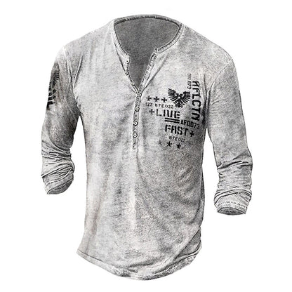 FEGKZLI Spring New Mens Oversized Loose Tops Vintage Long Sleeve T Shirts Tops Punk Style 3D Printed V Collar Cool T Shirts