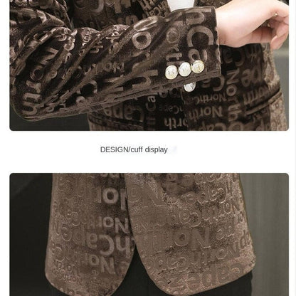 Mens Velvet Blazers  Spring New Fashion Casual Slim Gold Velvet Letter Print Suit Jacket Male Blazer Brand Clothing Coat