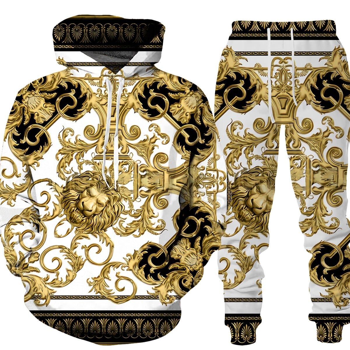 3D Printed Animal Lion Tiger Pattern Hoodie Pants Suit Male Autumn Winter Casual Sweashirt Pullover Men Tracksuit Set Fashion