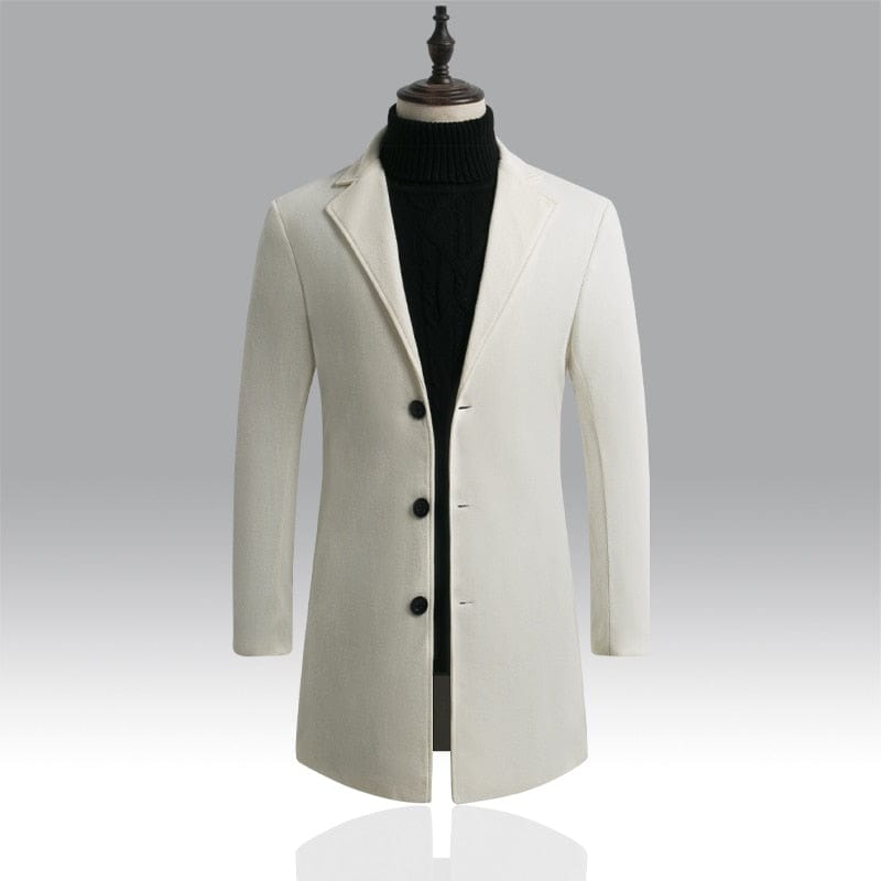 New Men's Casual Long Windbreaker Jacket / Male Solid Color Single Breasted Trench Coat Jacket