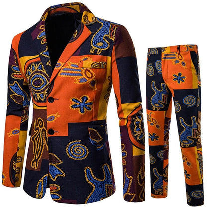 New Men's Fashion Suit Two-piece Casual Blazers 3D Floral Print Fashion Men Blazer Mens Suits with Pants Party Stage Bar