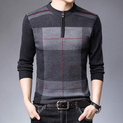 Zipper Thick Warm Winter Striped Knitted Pull Sweater Men Wear Jersey Mens Pullover Knit Mens Sweaters Male Fashions 93003