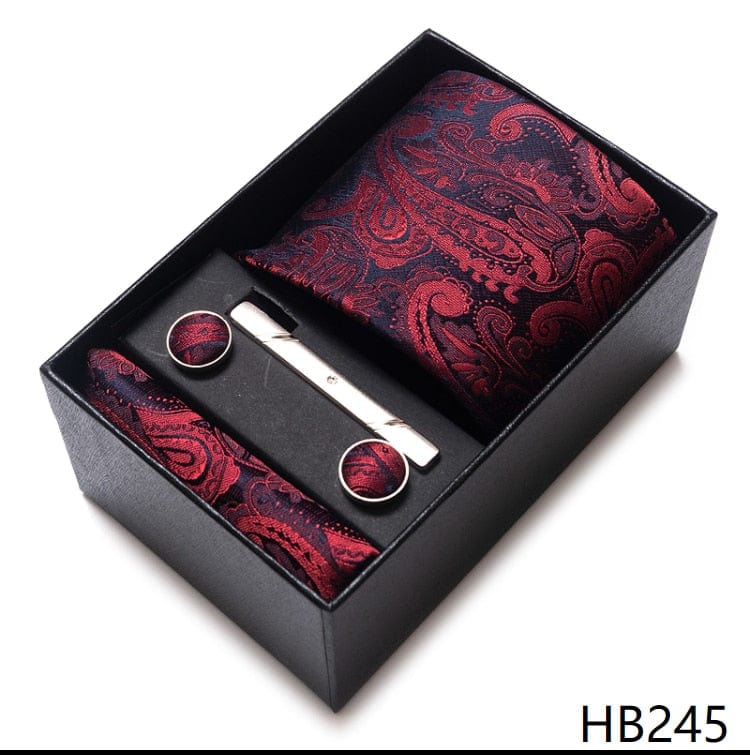 Silk Brand Tie Handkerchief Cufflink Set Necktie Holiday Gift Box Man's Blue Gold Suit Accessories Slim Cravat Wedding Gravatas