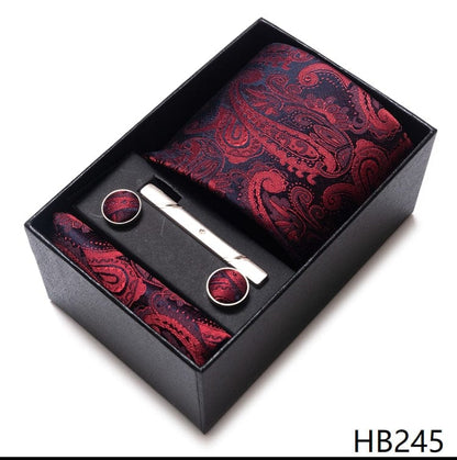 Silk Brand Tie Handkerchief Cufflink Set Necktie Holiday Gift Box Man's Blue Gold Suit Accessories Slim Cravat Wedding Gravatas