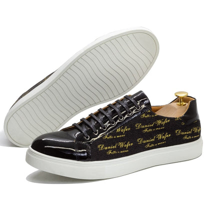 DANIEL WAFER Men's Casual Shoes Luxury Patent Leather Shoes Male Fashion High Quality Lace Up Flats Comfortable Sneaker for Men
