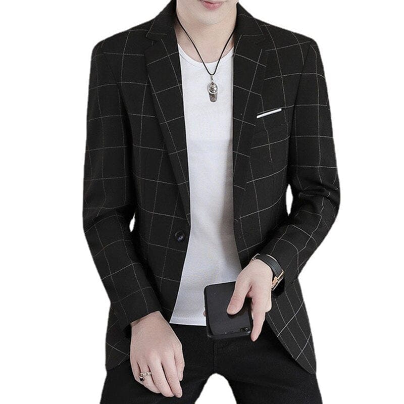 2022 Fashion New Men&#39;s Casual Business Plaid Slim Fit Formal Dress Blazers Jacket Suit Coat