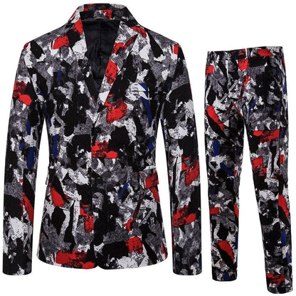 New Men's Fashion Suit Two-piece Casual Blazers 3D Floral Print Fashion Men Blazer Mens Suits with Pants Party Stage Bar