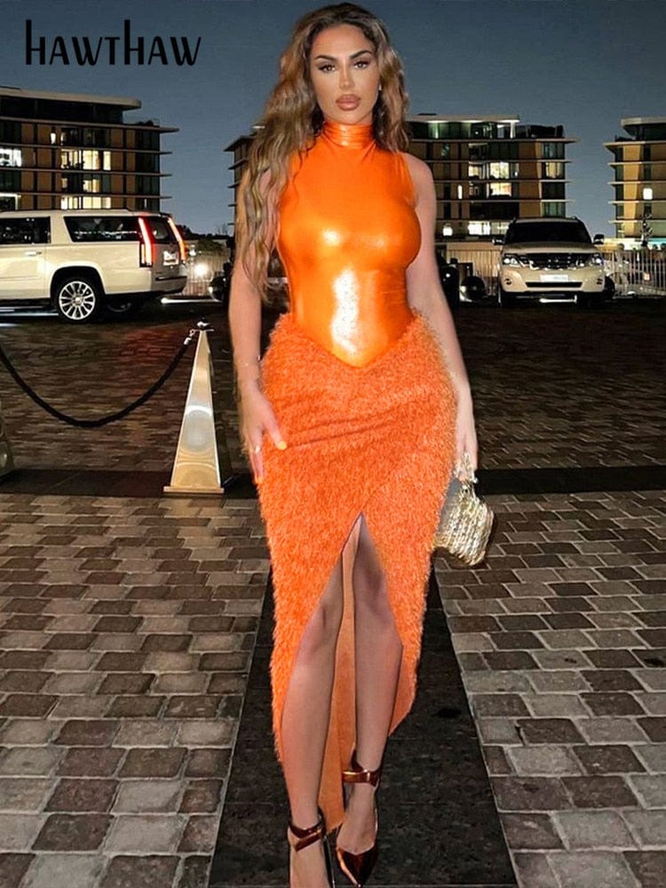 Hawthaw Women 2022 Autumn Party Club Evening Birthday Bodysuits Midi Skirts Two Piece Sets Outfits Wholesale Items For Business