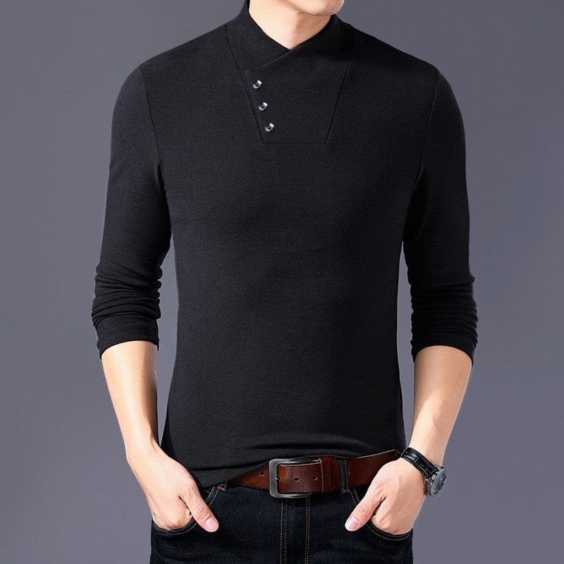 BROWON Spring Fashion Slim Fit T Shirt Men Cotton Tshirt Men Long Sleeve Irregular Collar Solid Color Men Clothes