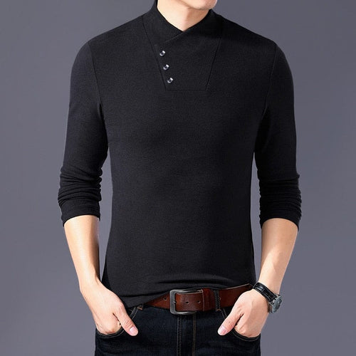 BROWON Tricou Slim Fit la modă de primăvară Tricou bărbați din bumbac, cu mânecă lungă, guler neregulat, haine pentru bărbați de culoare solidă 2022