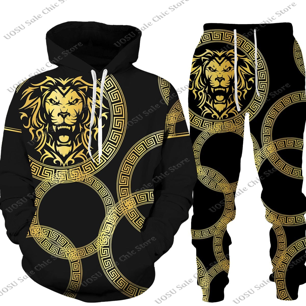 Men Women Golden Pattern Head Printed Hoodie/Trousers/Suit Graphic Oversize Hoodie Pants Tracksuit Mens Clothes Chandal