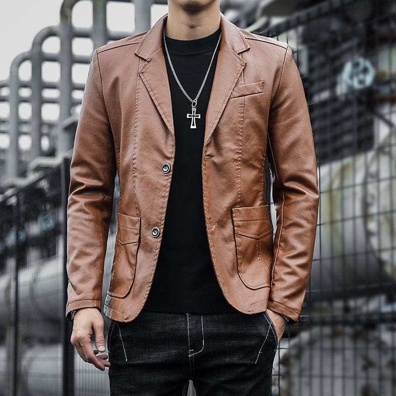 High Quality5XL Men&#39;s Fashion Business Elegant Solid Color Teen Leather Jacket Casual Slim Gentleman Italian Style Formal Blazer