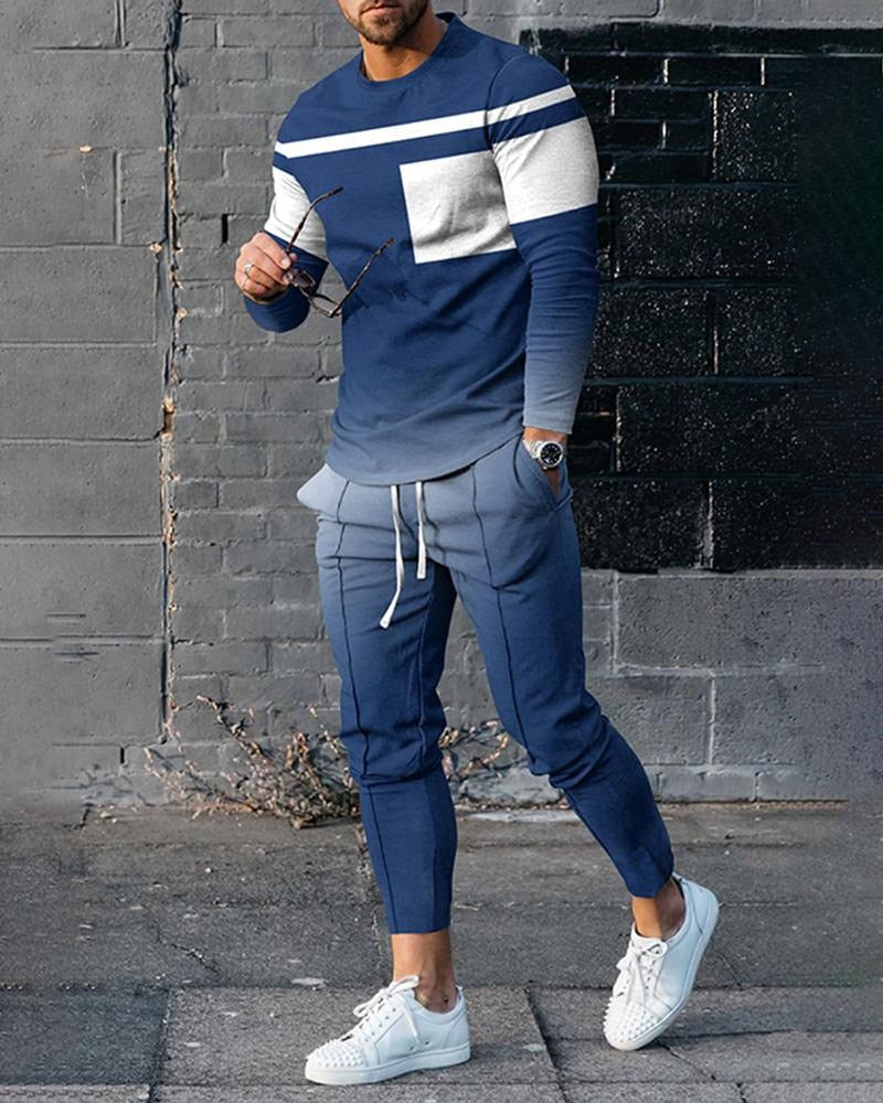 Summer Fashion Tracksuit Set For Men 2 Piece Outfit Long Sleeve T Shirt Trousers Pants Sweatpants Sport Suit Oversized Clothes