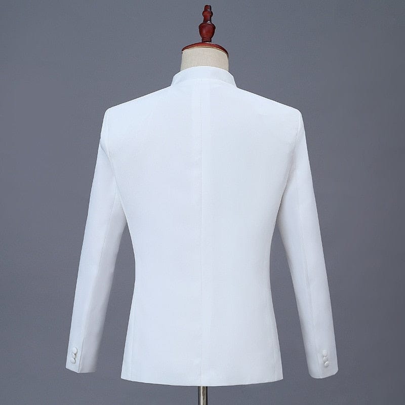 Two Pcs Set Suit Jacket Pants / 2022 Fashion Men's Casual Boutique Personalized Printing Stand Up Collar Chinese Tunic Blazers