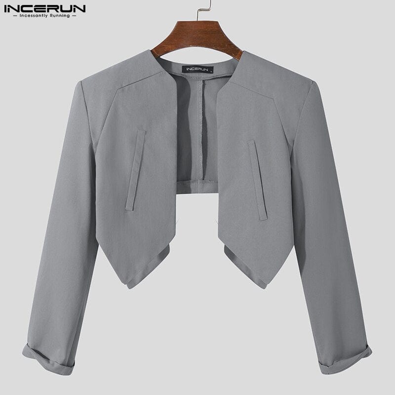 Blazer de modă pentru bărbați, culoare uni, cusătură deschisă, cu mânecă lungă, îmbrăcăminte de stradă, costume subțiri neregulate, pentru bărbați, 2022, paltoane scurte casual S-5XL INCERUN