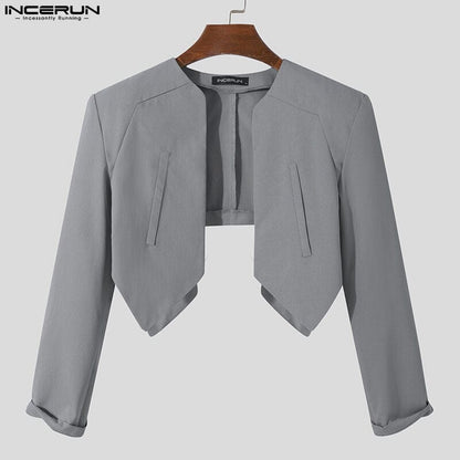Fashion Men Blazer Solid Color Open Stitch Long Sleeve Streetwear Irregular Thin Suits Men  Casual Crop Coats S-5XL INCERUN