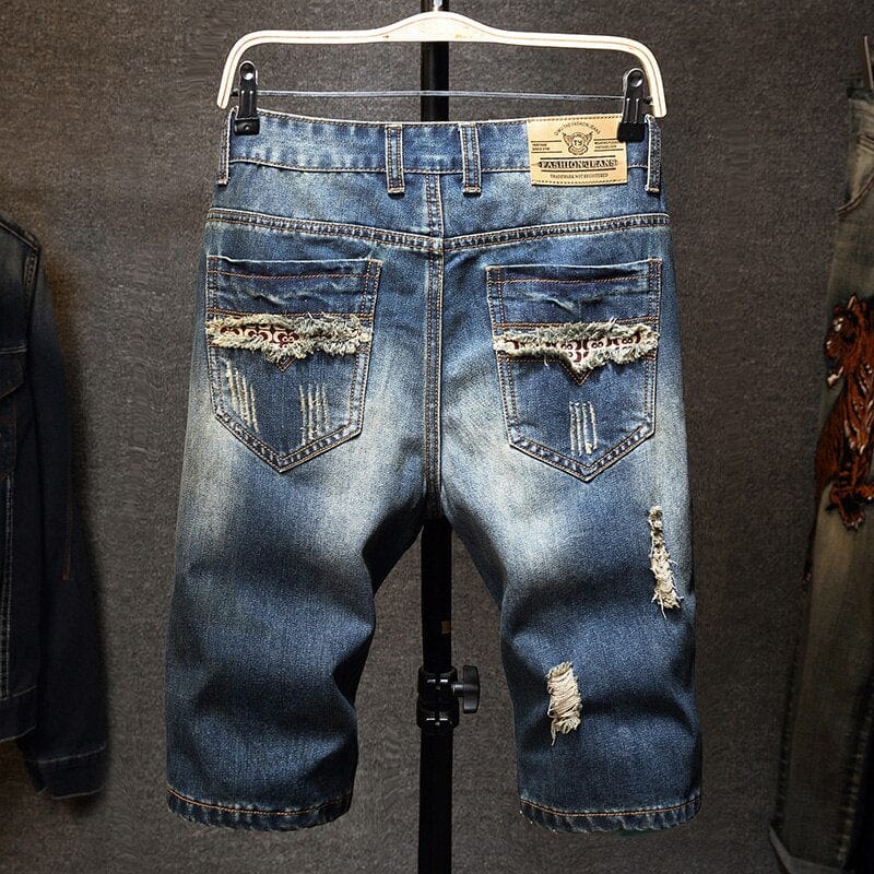 New Men vintage Ripped bermudas Jeans Short Summer Streetwear Hip hop male Casual Holes Straight Denim shorts Plus Size 40