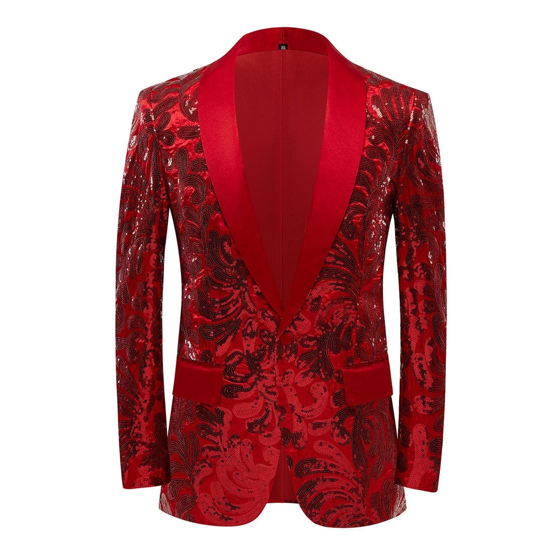 Bărbați de lux din catifea roșie cu paiete cu model floral, jachetă de costum, blazer, elegant, șal, rever, costum de cântăreț de petrecere pentru bărbați