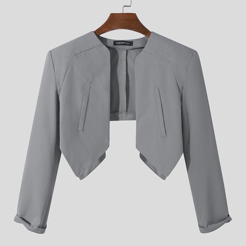 Blazer de modă pentru bărbați, culoare uni, cusătură deschisă, cu mânecă lungă, îmbrăcăminte de stradă, costume subțiri neregulate, pentru bărbați, 2022, paltoane scurte casual S-5XL INCERUN