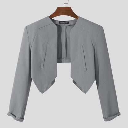 Fashion Men Blazer Solid Color Open Stitch Long Sleeve Streetwear Irregular Thin Suits Men  Casual Crop Coats S-5XL INCERUN