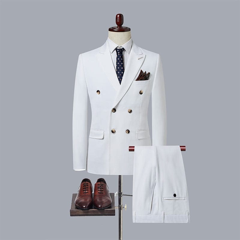 2022 Fashion New Men&#39;s Casual Boutique Double Breasted Solid Color Business Suit Jacket Trousers Pants 2 Pcs Set Blazers Coat