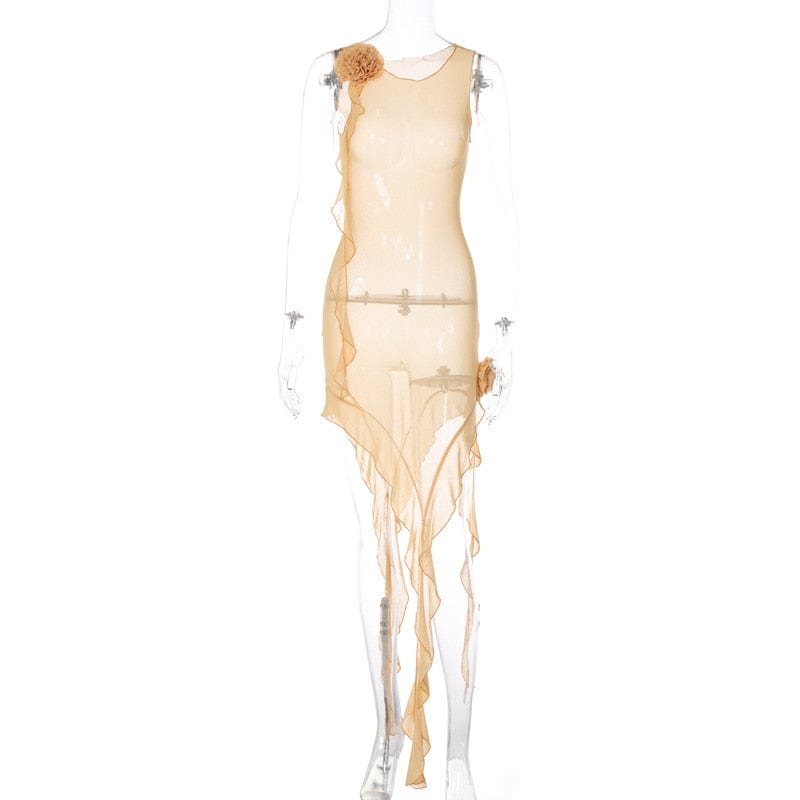 Rochii de zână cu volane de vară pentru femei, rochie sexy din plasă transparentă, mini rochie bodycon cu fantă neagră, elegantă, pentru club, rochie 2023 nou