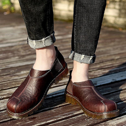 Men's Big-head Leather Shoes Fashion Genuine Leather Casual Shoes Top Quality Dress Oxford Shoes Men Flats Work Shoes Size 38-47