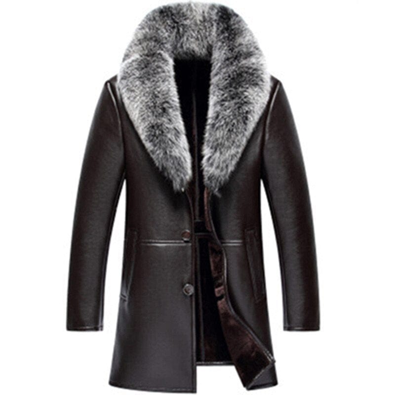 PFHQ  Winter New Shearling Leather Elegant Long Coat Men's Fox Hair Collar Imitation Fur Design Luxury Trendy Thermal Jacket