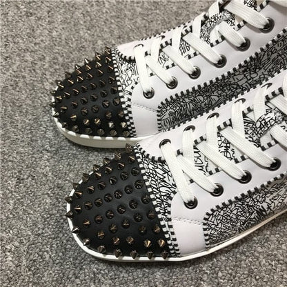 New high-top shoes leather rivets red bottom trend all-match couple casual sneakers