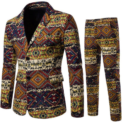 New Men's Fashion Suit Two-piece Casual Blazers 3D Floral Print Fashion Men Blazer Mens Suits with Pants Party Stage Bar