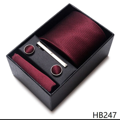 Silk Brand Tie Handkerchief Cufflink Set Necktie Holiday Gift Box Man's Blue Gold Suit Accessories Slim Cravat Wedding Gravatas
