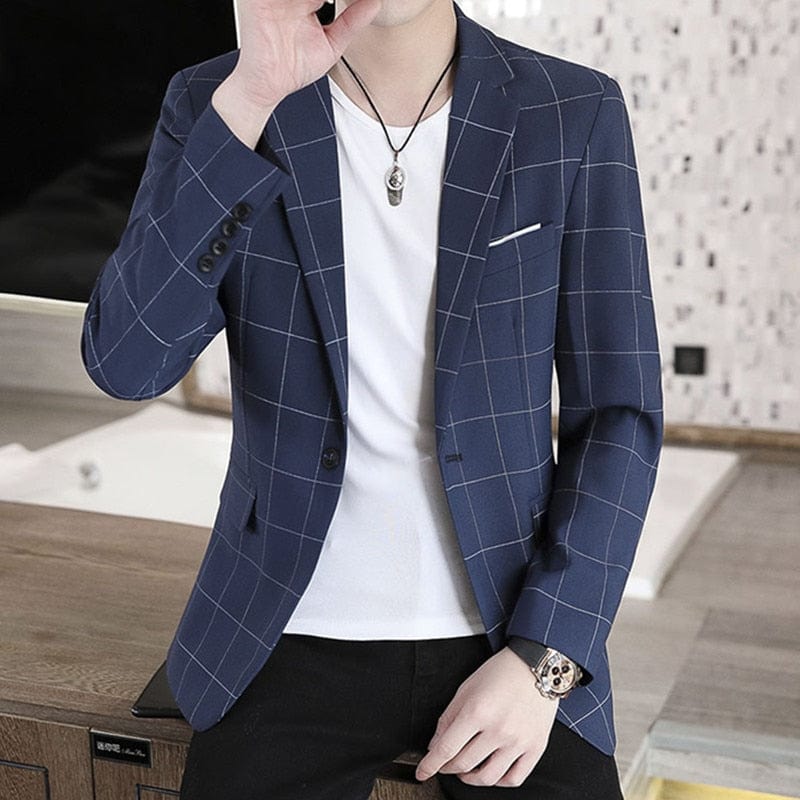 2022 Fashion New Men&#39;s Casual Business Plaid Slim Fit Formal Dress Blazers Jacket Suit Coat