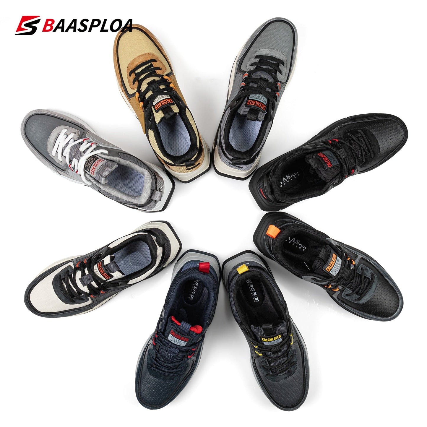 Baasploa Men Casual Waterproof Running Shoes Fashion Leather Skateboard Shoes Non-slip Wear-resistant Male Sport Shoes 2022 New