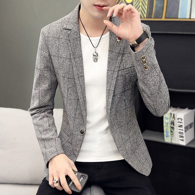 2022 New Men Business Fashion Suit Blazer Plaid Design Plus Size Casual Male Slim Fit Dress Jacket Coat Americana Hombre