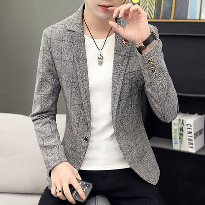 New Men Business Fashion Suit Blazer Plaid Design Plus Size Casual Male Slim Fit Dress Jacket Coat Americana Hombre