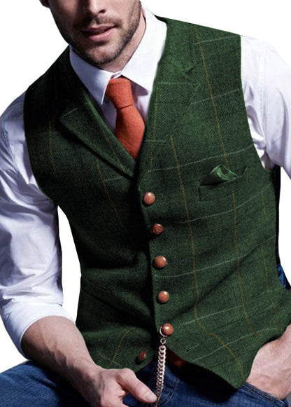 Men's Vests Tweed Suit Business Clothing for Men Striped Waistcoat  Punk Vest Groomman Wedding Brwon Black Grey Jacket