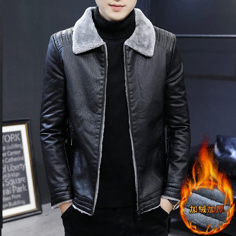 Men Jacket Winter Faux Fur Coat Casual Motor PU Leather Male Spring Autumn Solid Color Vintage Pele Overcoat Leather Jacket