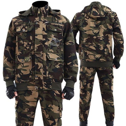 Winter Work Clothes Suit Men's Plus Velvet Thick Cotton Wear-resistant Welder Auto Mechanic Jacket Pants Labor Insurance Service