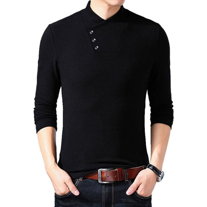 BROWON Spring Fashion Slim Fit T Shirt Men Cotton Tshirt Men Long Sleeve Irregular Collar Solid Color Men Clothes